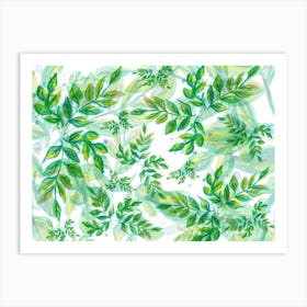 Green Leaves On A White Background Green Pattern Nature Plant Art Print