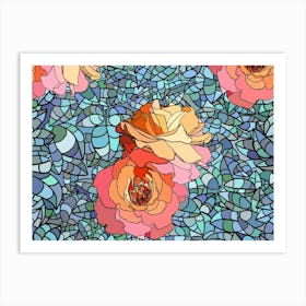 Stained Glass Roses Art Print