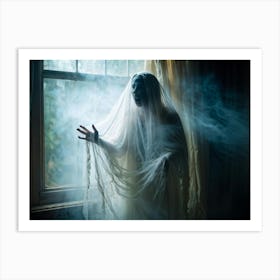 Halloween Themed Photo Of A Translucent Ghostly Figure Draped In A Veil Representing Religion And Pa Art Print