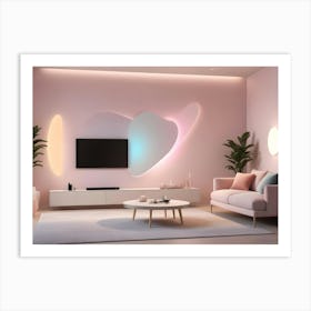 Modern Living Room Interior With A Pink Color Scheme Art Print