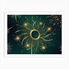 Abstract Image Of A Glowing, Golden Spiral Against A Dark Green Background With Sparkling Stars Art Print