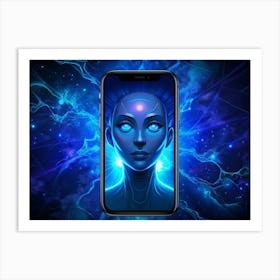 Woman S Face On A Smartphone Screen With A Blue And Purple Background 1 Art Print