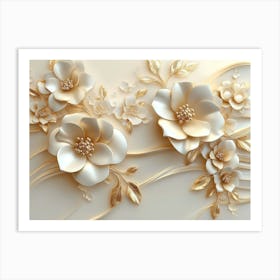 3D Creamy Gold flowers Art Art Print