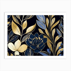 Gold and Blue Foliage 1 Art Print