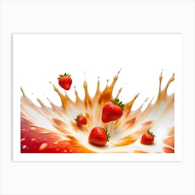 A Vibrant Image Of Strawberries Submerged In A Creamy, Orange Splash, Creating A Dynamic And Delicious Scene 1 Art Print