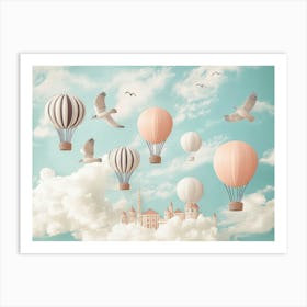 3d Art Design With Air Balloons And Birds Art Print