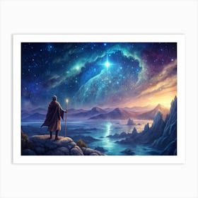 Man Gazing At Night Sky Art Print