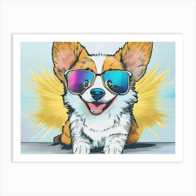 Puppy dog smiling at the camera. Blue background. 2 Art Print