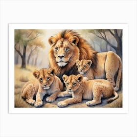 Family Of Lions Art Print