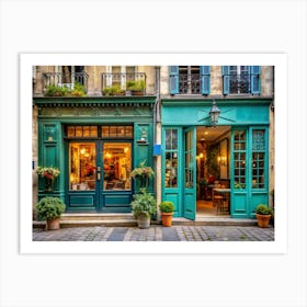 Facade Of Two Green Doors In Paris Art Print