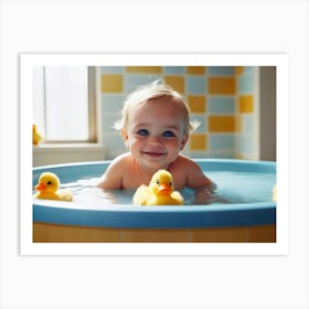 Baby In Bathtub With Rubber Ducks 2 Art Print