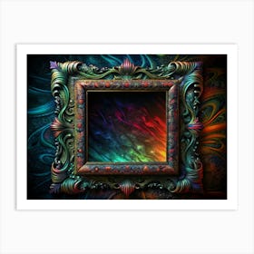 Ornate Frame With Rainbow Background Art Print