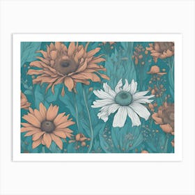 Wildflowers Orange And Blue Art Print