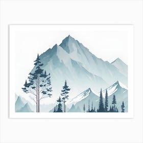 Mountain And Forest In Minimalist Watercolor Horizontal Composition 41 Art Print