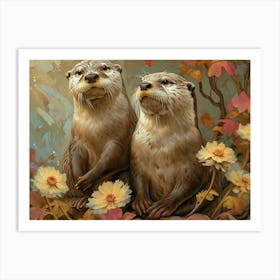 Floral Animal Illustration Otter 1 Art Print