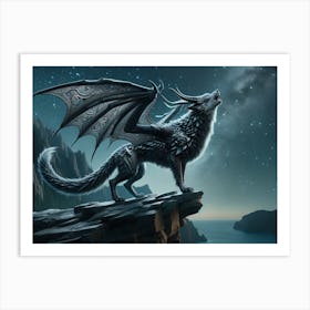 Dark Dragon-Wolf Fantasy Art Print