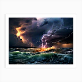 Lightning Storm Over The Ocean Art Print