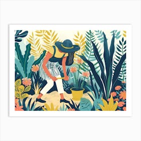 Illustration Of A Woman Gardening Art Print