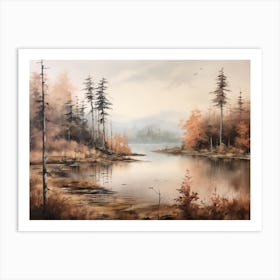 A Painting Of A Lake In Autumn 16 Art Print