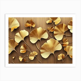 A Golden Ginkgo Biloba Leaf and Leaves Art Print