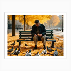 Man Feeding  Pigeons  Art Print