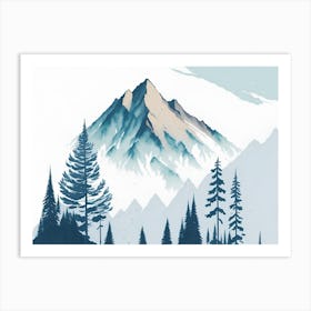 Mountain And Forest In Minimalist Watercolor Horizontal Composition 295 Art Print