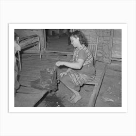 Wife Of Tenant Farmer Freezing Ice Cream On Porch Of Her Home Near Warner, Oklahoma By Russell Lee Art Print