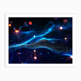 Abstract Digital Painting Portraying A Geometric Pattern Of Glowing Net Like Waves Traversing A Dot (4) Art Print