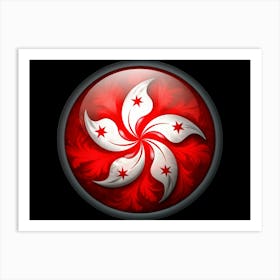 Hong Kong Flag In Glossy Circle Art Print