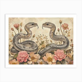 Floral Animal Illustration Snake 3 Art Print