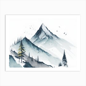 Mountain And Forest In Minimalist Watercolor Horizontal Composition 199 Art Print