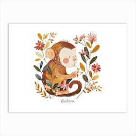 Little Floral Baboon 3 Poster Art Print