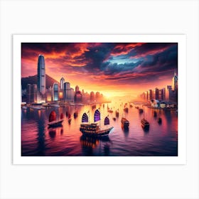 Sunset In Hong Kong Art Print