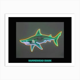 Green Scalloped Hammerhead Neon Shark 5 Poster Art Print