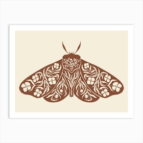 Folk Art Moth 04 - Red Brown Art Print