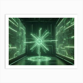 A Futuristic, Abstract Space With Glowing Green Lines And A Circular Structure, Representing A Technological Or Energy Portal Art Print