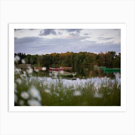 Rowing Boats And Lakeside Blooms Art Print