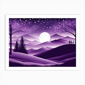 Purple Christmas Night, Christmas concept art, Christmas vector art, Vector Art, Christmas art, Christmas, moon Art Print