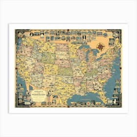 America the Wonderland : Vintage Pictorial Map of the United States 1941 Art Print