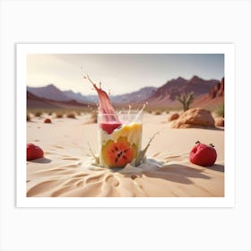 Abstract Image Of A Glass Of Milk With A Red And Yellow Fruit Slice At The Bottom Art Print