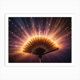 Abstract Image Of A Golden Fan Radiating Light Against A Dark Background With Sparkling Particles Art Print