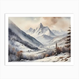 Vintage Muted Winter Mountain Landscape (30) 1 Art Print