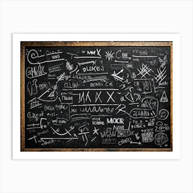 Blackboard With Abstract Graphics And Arrows Hand Drawn Lines Creating Realistic Textures Designs (1) Art Print