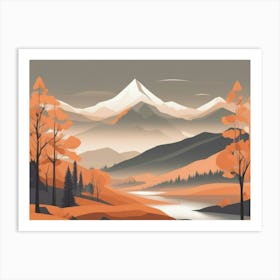 Misty mountains horizontal background in orange tone 44 Art Print