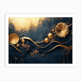 Gold And Blue Abstract Painting Art Print