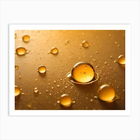 Close Up Shot Of Water Droplets On A Golden Surface 1 Art Print