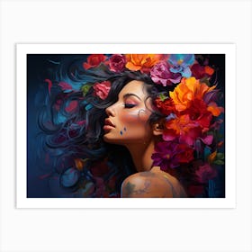 Colorful Girl With Flowers In Her Hair Art Print