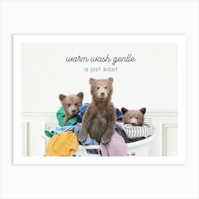 Three Bear Cubs Warm Wash Gentle Is Just Right Art Print