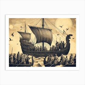 Vikings On A Ship AI vintage art 5 Art Print