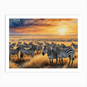 Where the Sun Meets the Earth Zebras At Sunset Art Print